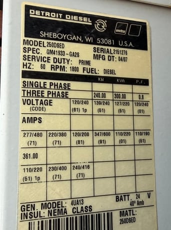 265 KW MTU / 60 Series Detroit Diesel Generator, 277/480 Volts - Image 8