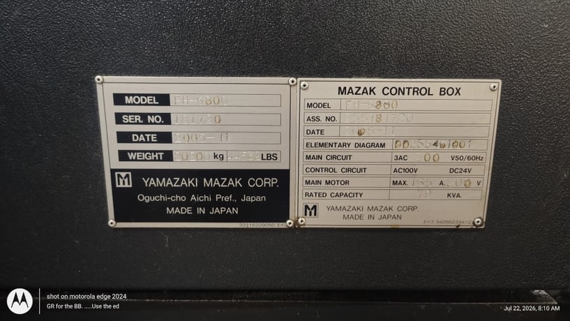Mazak Mazatech #FH-6800, Horizontal Machining Center, 2005 - MUST SELL NOW - Image 3