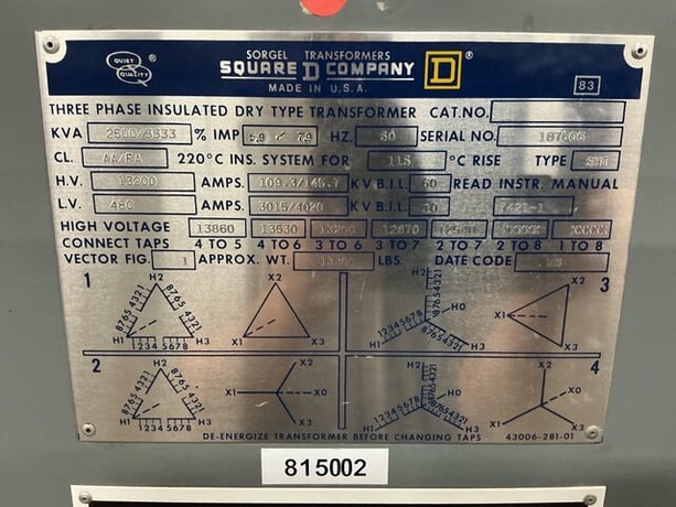 2500/3333 KVA 13200 Pri, 480 Secondary, Square D, Sorgel transformer - Image 7