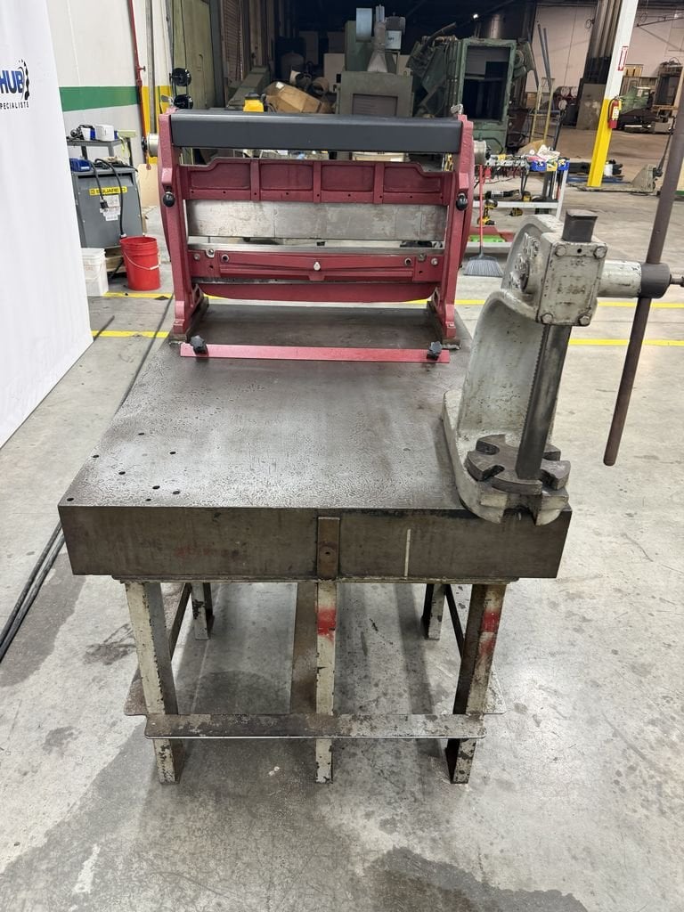 30" Central Machinery shear, press brake & slip roll, Dake #1 arbor press, Challenge Machinery Co. 36" x 48" - Image 4