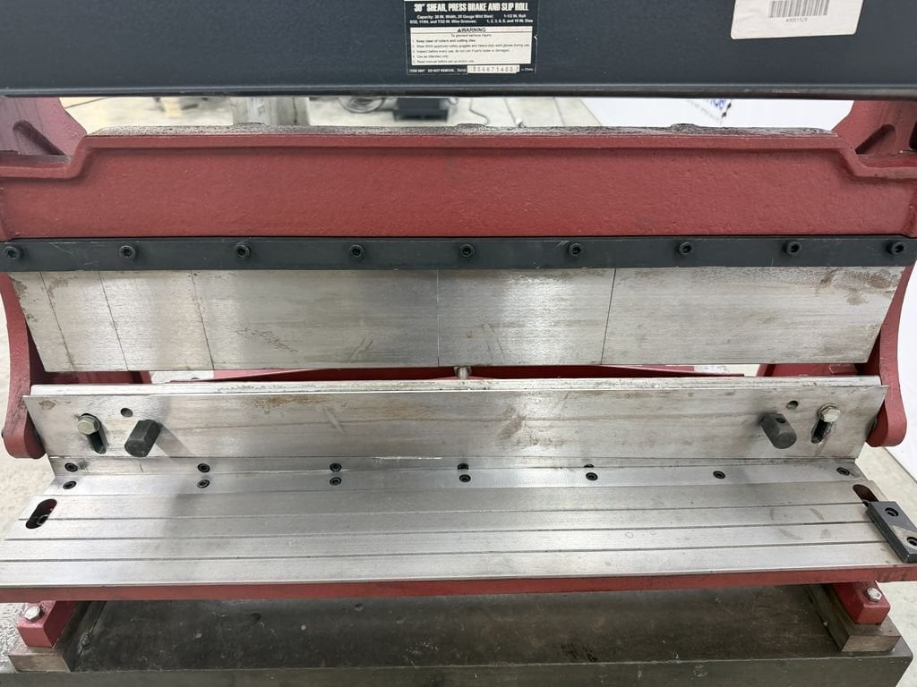 30" Central Machinery shear, press brake & slip roll, Dake #1 arbor press, Challenge Machinery Co. 36" x 48" - Image 9