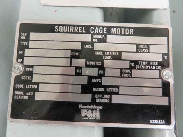 300 HP 893 RPM P & H, Frame HAF-587, TEFC, 50 Hz, 460 Volts - Image 4