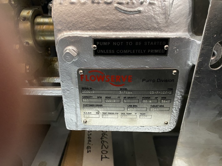 350 GPM Flowserve #3HPX8A, Single Stage Centrifugal Oil Transfer Pump, 4" suction x 3" discharge, 20.8 HP - Image 4