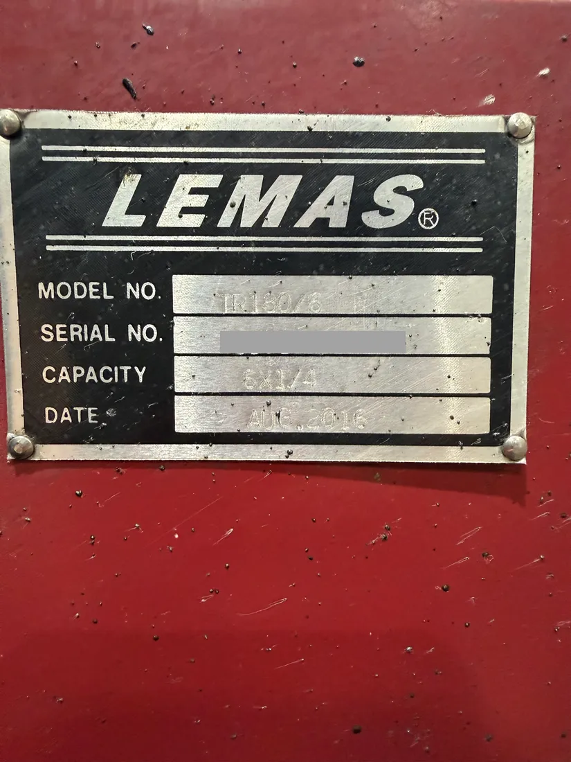Lemas #TR180/6, Plate Roll, 6' roll length, 1/4" capacity, 7.1" roll diameter, 2016 - Image 4