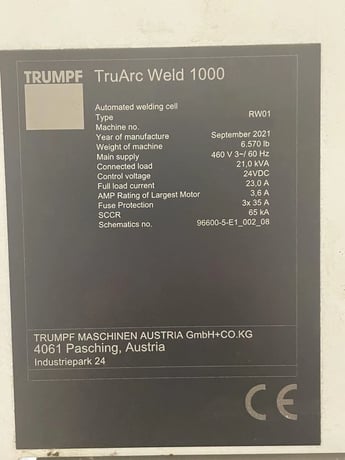 Trumpf, TruArc-1000, 6-Axis Robotic Welding Cell, 51-3/16" reach, 460 V., 2021 - Image 7