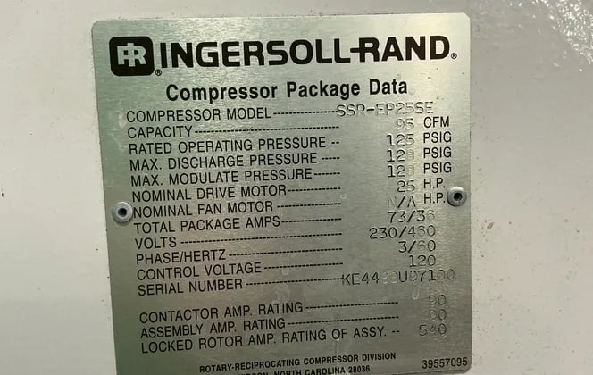 95 cfm, 125 psig, Ingersoll-Rand #SSR-EP25SE, rotary screw air compressor, 25 HP, 230/460 V. - Image 2