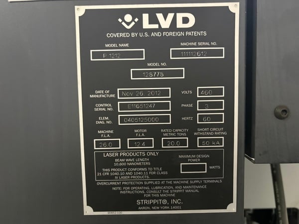 20 Ton LVD Strippit #P-1212, press, 49" x49", 0.25" thick, 2012 - Image 4