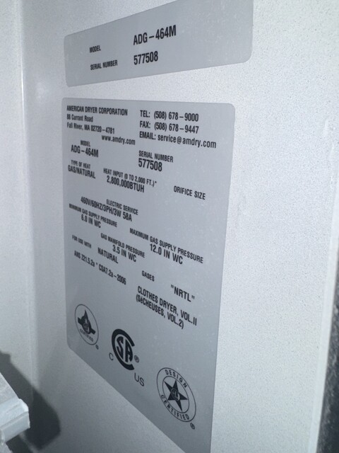 460 Lb. ADC #ADG-464M, Natural Gas Heated Dryer, 2011 - Image 9