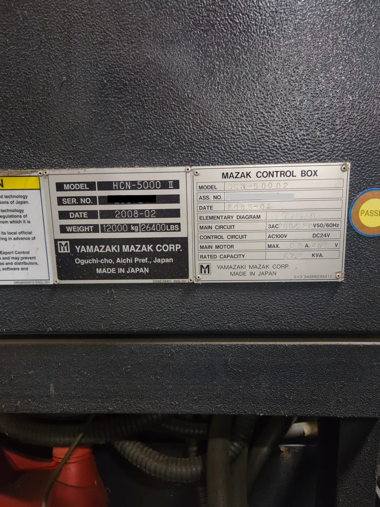 Mazak #HCN5000-II, horizontal machining center, 19.69" pallet, 28.7" X, 28.7" Y, 29.1" Z, 12000 RPM, 120 - Image 10