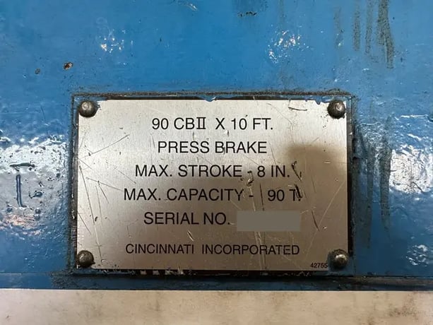 90 Ton, Cincinnati #90CBII10, hydraulic press brake, 12' overall, 102.75" between housing, 8" stroke, 7" - Image 9
