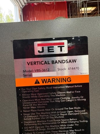 36" x 12" Jet #VBS-3612, vertical band saw, 23-5/8" x 27-1/2" table, 45&deg; right tilt, 3 HP, 230/460 V., 3 - Image 3