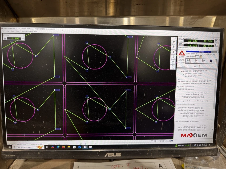 Omax #Maxiem-2040, waterjet, 6.5' x 13.1' table, 40 HP, 50,000 PSI., Omax control, 500 IPM cutting speed, 2013 - Image 10