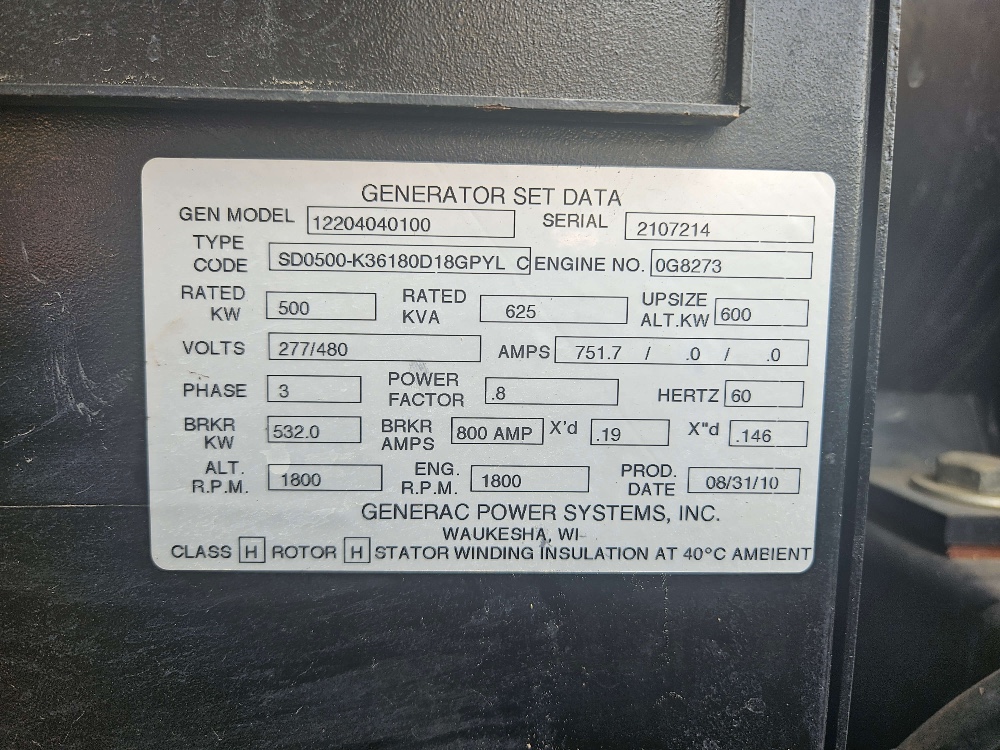 500 kW Generac #122040404100, Standby Diesel Generator, Tier 2, sound attenuated enclosure, 277/480 Volts - Image 5