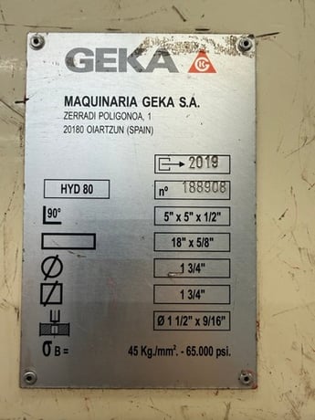 5-1/8" x 5-1/8" x 1/2" Geka #Hydracrop-80-S, hydraulic ironworker, 88 ton, 12" throat, 2-3/4" stroke, 12.5 - Image 8