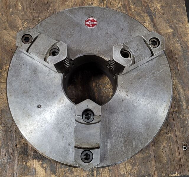 12.5" Rohm #2012, 3-jaw lathe chuck, 4" center hole, plain back - Image 2