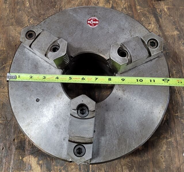 12.5" Rohm #2012, 3-jaw lathe chuck, 4" center hole, plain back - Image 3