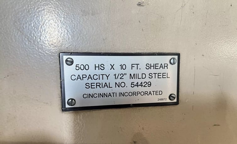 1/2" x 10' Cincinnati #500HSx10FT, hydraulic power squaring shear, 48" front operated power back gauge, 13 - Image 10