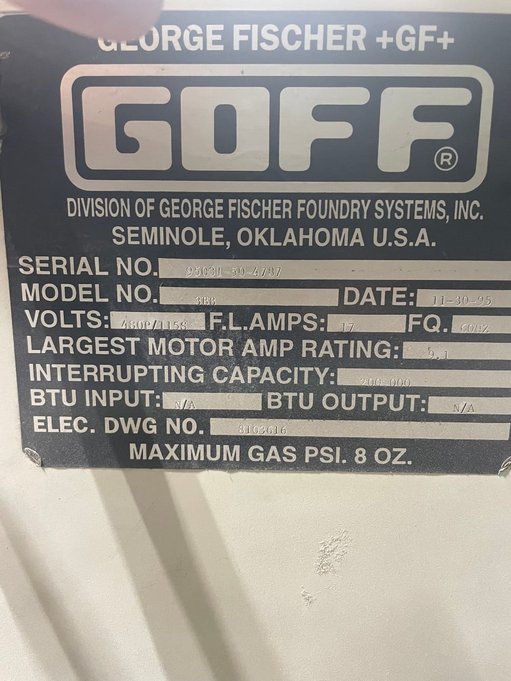 Goff, 3 cu.ft. Tumble Blast with Vertical Door, free standing dust collector, 7.5 HP blast wheel - Image 7