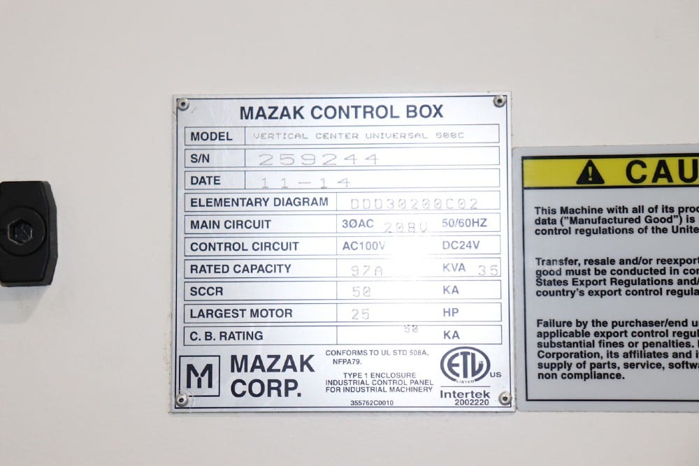 Mazak #VCU-500C, CNC vertical machining center, 39.3" X, 19.8" Y, 20" Z, 12000 RPM, #40, 25 HP, Mazatrol - Image 6