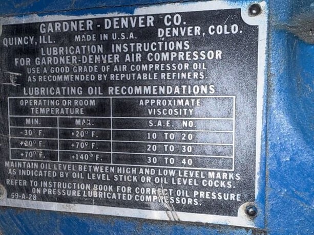 125 psi, Gardner Denver #ADO-1003, Two-Stage Vertical Air Compressor, 870 RPM, 6-3/4" & 3-3/4" bore, 4" - Image 2