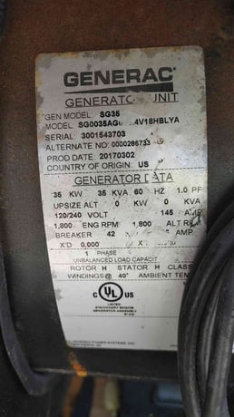 35 KW Generac #SG35, natural gas generator set, 120/240 Volts, 1PH, 143 hours - Image 4