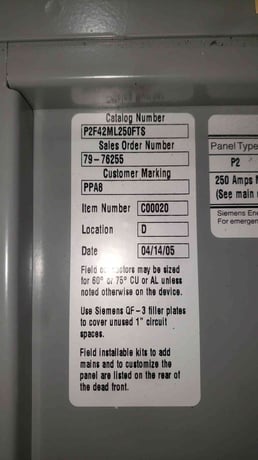 250 Amp. Siemens P2F42ML250FTS, Panelboard, 480 Volts, 3PH, (2) 100A & (9) 30A 3-Pole Breakers - Image 8