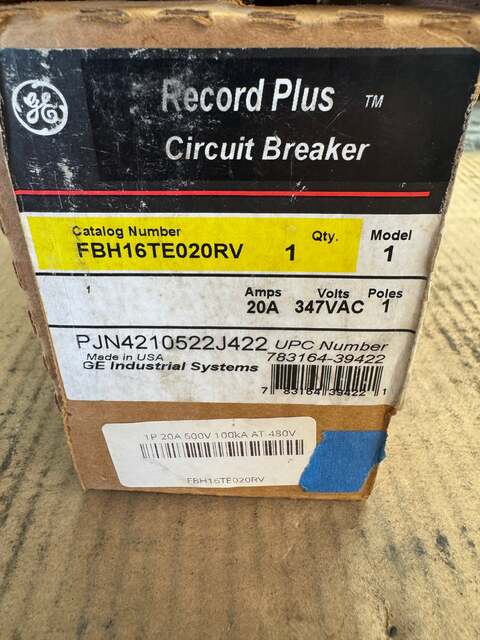 General Electric FBH16TE020RV Circuit Breaker 347VAC Open Box Unused - Image 1