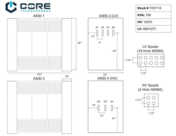 750 kVA 12470 Delta Primary, 208Y/120 Secondary, DRY, proCORE, (immediate shipment available) - Image 5