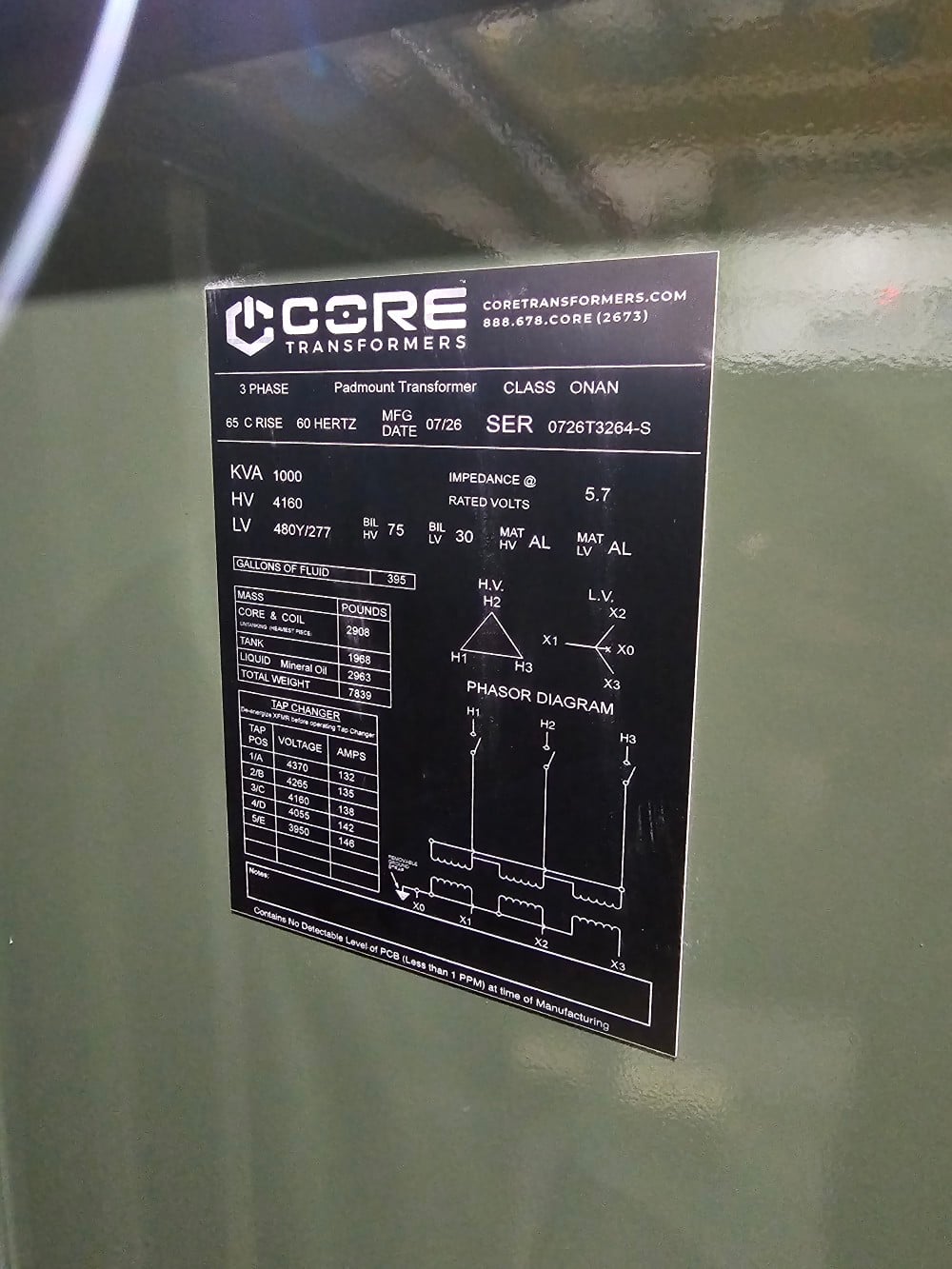 1000 kVA 4160 Delta Primary, 480Y/277 Secondary, PAD, proCORE(immediate shipment available) - Image 1