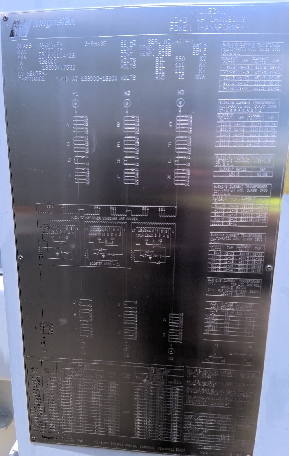 15000/25000 KVA 138000 Delta Primary, 13200Y/7620 Secondary, MagneTek - Image 1