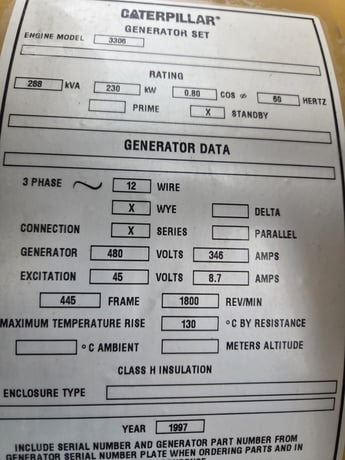 230 KW Caterpillar #3306, Diesel Generator Set, 480 Volts, 362 HP, 3PH, 417 hours, 1997 - Image 10