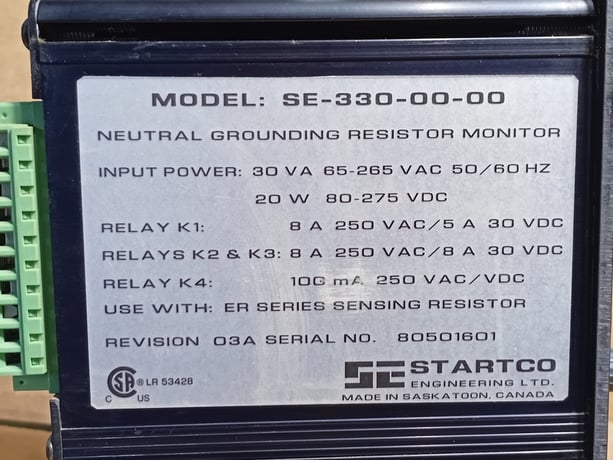 Startco #SE-330-00-00, Neutral Grounding Resistor Monitor, 65-265 VAC, 30 VA input power, (4) output relays - Image 2