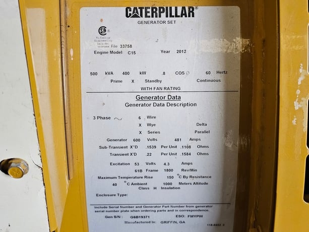 400 KW Caterpillar #LC6, Diesel Generator Set, 600 Volts, 1800 RPM, 536 HP, 600 amp main breaker, EMCP 4.2 - Image 3