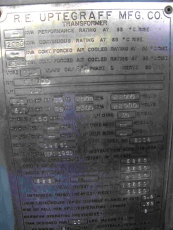 2000/2300 KVA 22900 Primary, 480 Secondary, RE Uptegraff, Outdoor Transformer, Power Transformer - Image 3
