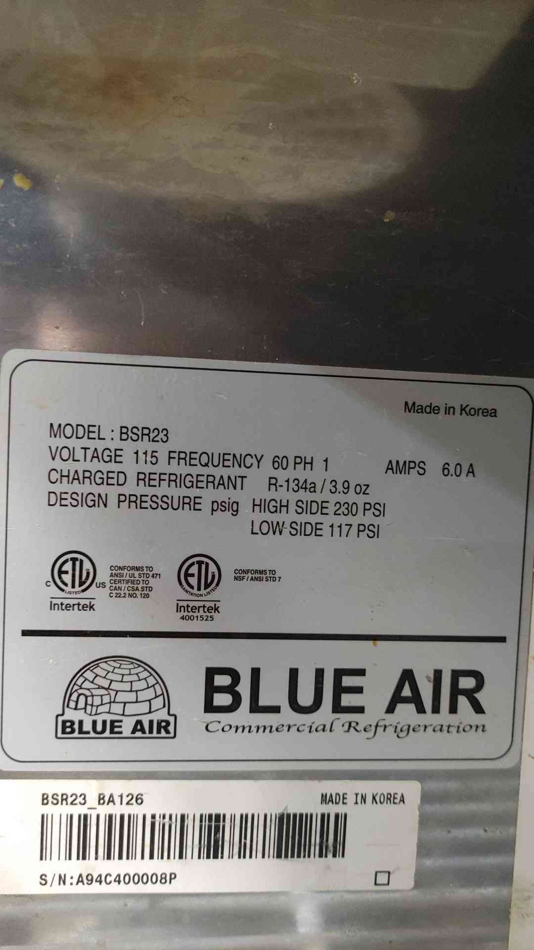 Blue Air #BSR23, Commercial Reach-In Refrigerator, 27", Stainless Steel, 1 Door, 23' cu. ft. - Image 4