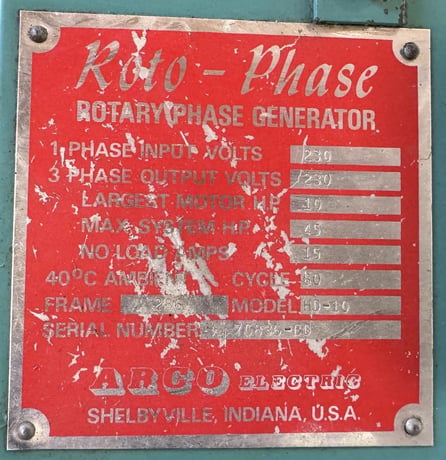 Roto-Phase Phase Converter HD-10, 10 HP Largest Motor, 45 HP Total, 230 Volt - Image 6