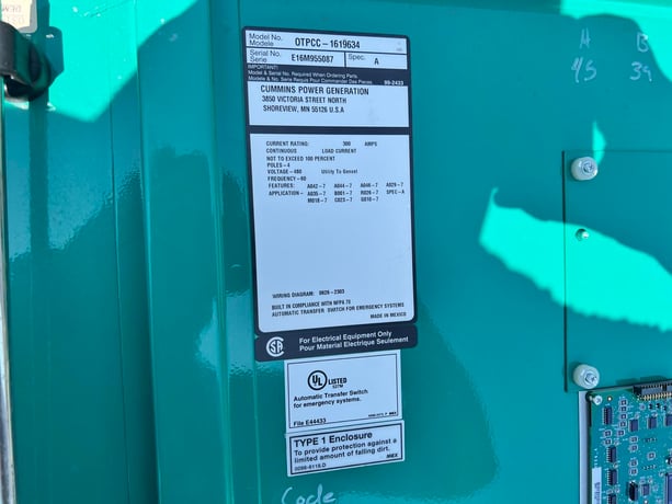 300 Amp. Cummins/Onan #OTPCC-1619634, Automatic Transfer Switch, 480 Volts, 4 pole, NEMA 1 enclosure, 3PH - Image 9