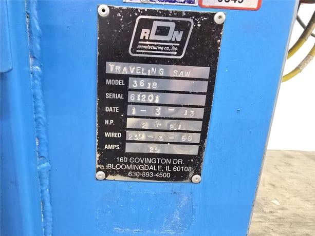 6" RDN Intellicut #3618, traveling chop saw, 12" blade, 3" H x 6" width capacity, 3 HP, 3450 RPM, 24" table - Image 8