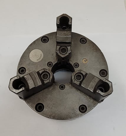 5" Hardinge, 3-jaw lathe chuck, 1-1/4" center hole, for Hardinge HLV-H lathe, no chuck key - Image 1