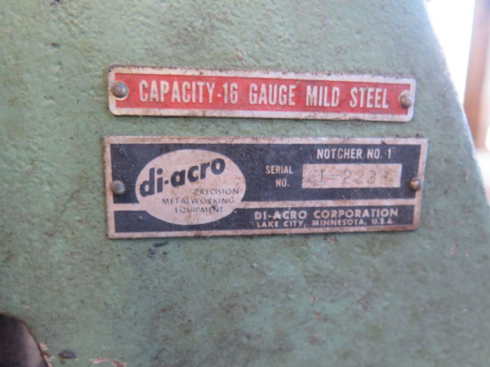 1 6" Ga. x 6" x 6" Di-Acro #No.1, notching machine, 5 ton, 1" max. tab, (1) horizontal hydraulic clamp, large - Image 2