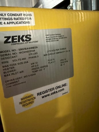 500 cfm, ZEKS #500ZBA4HN03A, Heated Desiccant Compressed Air Dryer, 2 HP - Image 1