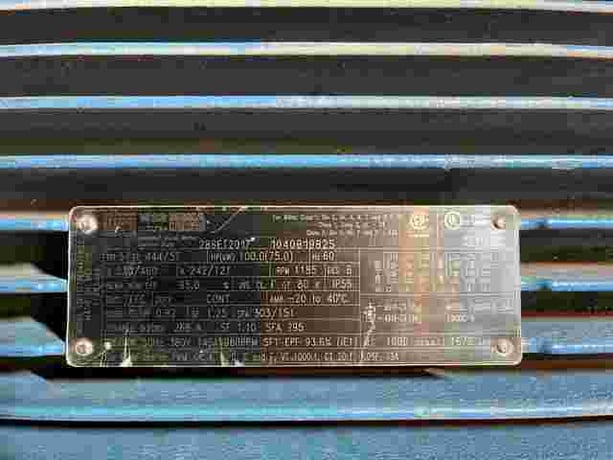100 HP 1185 RPM WEG #104081825, Frame 444/5T, TEFC, 230/460 Volts - Image 2