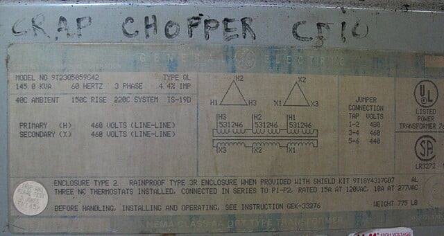 145 KVA 460 Delta Primary, 460 Delta Secondary, General Electric, Dry Type Transformer, 3 Phase - Image 3
