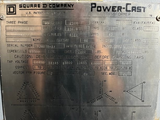 2500/3750 KVA 13800 Primary, 480Y/277 Secondary, Square-D, Outdoor Dry Type Transformer, 3 Phase - Image 3