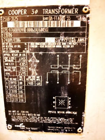 2500/3125 KVA 13,800 Primary, 2400Y/1386 Secondary, Cooper, Indoor Power Transformer, 3 Phase - Image 6