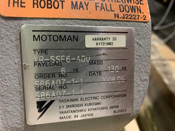 Yaskawa Motoman, SSF2000, 6-Axis Articulated Robot, 6 Kg Payload, 1378 mm Reach, NX100 Controller, 2008 (3 - Image 6