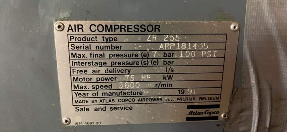 75 HP Atlas Copco #ZR255, Rotary Screw Air Compressor - Image 10