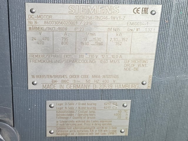 450 HP 1800 RPM Siemens, Frame 258D, DPFVBB, 470 VA, 230/310 VF - Image 2