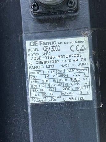 1.4 kW GE Fanuc #A06B-0128-B575 #7008, Alpha 6/3000 AC Servo Motor, 6 Nm Stall Torque, 114 Volts, 7.5 Amps - Image 4
