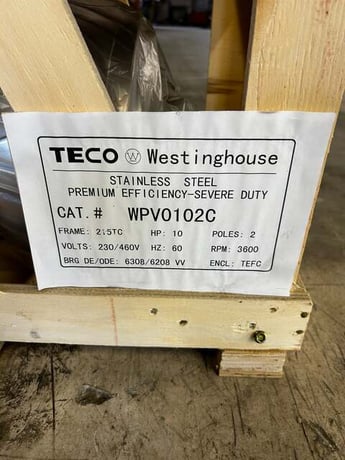 10 HP 3600 RPM TECO Westinghouse #WPV0102C, Frame 215TC, TEFC, Stainless Steel Severe Duty, 230/460 Volts - Image 4